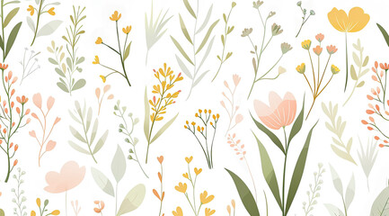 Floral pattern with spring motifs on a light background.