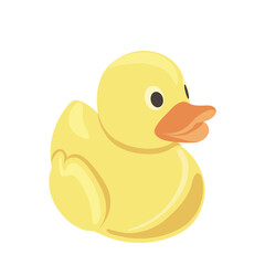 Cute yellow rubber duck newborn child toy vector illustration isolated on white background