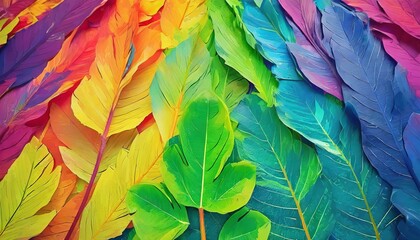 A series of leaves with different colors and sizes. The leaves are arranged in a way that th - obrazy, fototapety, plakaty