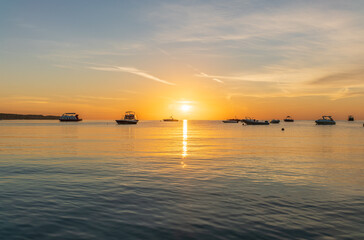 Fototapeta premium Sunrise over the sea. Panoramic seascape.