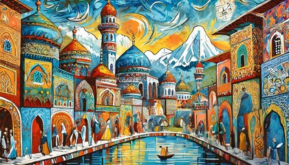 Fototapeta premium Colorful street art mural depicting cultural divers
