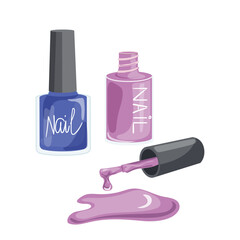 Shiny nail polish open and closed bottles vector illustration isolated on white background