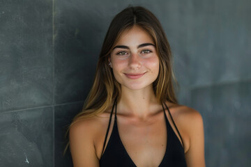 Fototapeta premium A woman with long hair smiles for the camera