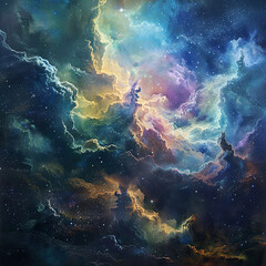 Fototapeta premium Nebulous Dreams Oil Painting Illustration of Cosmic Beauty