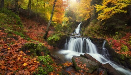 Fototapeta na wymiar Waterfall cascade in autumn forest ai landscape