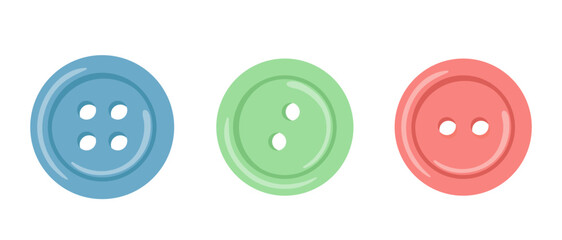 Round colorful cartoon sewing buttons set vector illustration isolated on white background