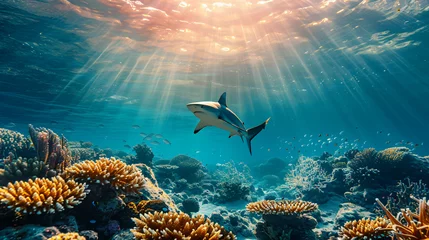 Foto op Canvas Ocean floor underwater seascape with shark reef © imran