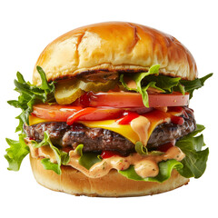 A picture of a burger, isolated on white, cut out
