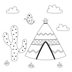 outline flat illustration with wigwam
