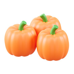 Three vibrant 3D rendered pumpkins on transparent background