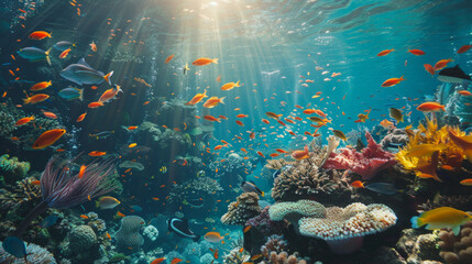 Fototapeta na wymiar A beautiful underwater scene with a variety of fish and coral
