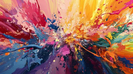 Foto op Plexiglas A colorful painting with splatters of paint that looks like a burst of color © tope007