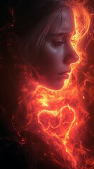 Flame and girl, abstract beautiful background.