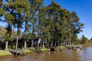 Row of Docks and Homes along the Water in Tigre Argentina