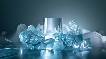 Cool and Sophisticated: Reflective Blue Cylindrical Object with Transparent Forms - obrazy, fototapety, plakaty