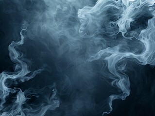 Swirling blue smoke creating an abstract pattern over a dark background. - obrazy, fototapety, plakaty
