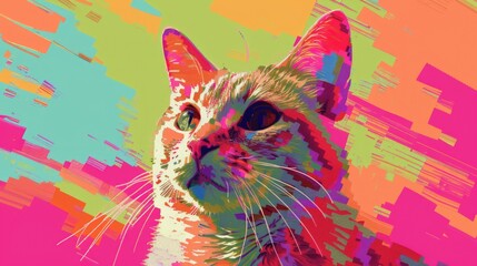 A vibrant, abstract-colored portrait of a cat