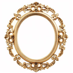 A gold framed oval mirror with a floral design
