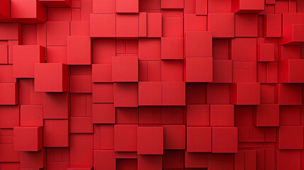 Bright red monochrome 3D cubes background. AI.