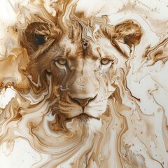 Screensaver with lion, coffee with milk, coffee art.