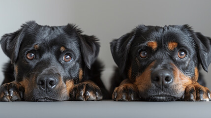 rottweiler dog couple resting but watching - Powered by Adobe