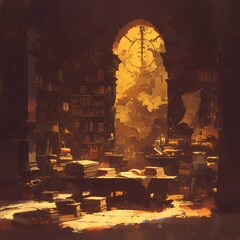 Discover the Enchanted World of Knowledge - A Magical Library Awaits You! - obrazy, fototapety, plakaty