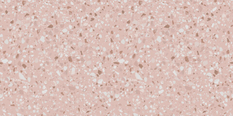 Pink terrazzo flooring seamless pattern. Vector texture of mosaic floor with natural stones, granite, marble, rose quartz. Classic Italian floor surface. Trendy repeat design for ceramic, home decor