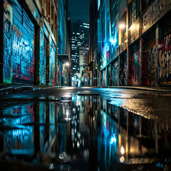 Wet Urban Alley at Night

