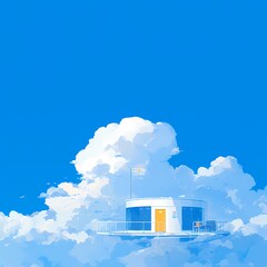 A whimsical floating school in the sky, an island amidst fluffy clouds, a magical learning center above the earth.