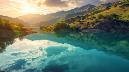 Sunset Serenity: Capturing the Tranquil Beauty of a Mountain Lake at Dusk
