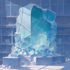 Stunning Geode Sculpture: Radiant Aquamarine Crystals in a Modern Setting