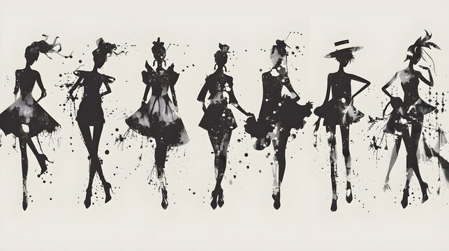 Fashion models sketch hand drawn , stylized silhouettes isolated . Vector fashion illustration set. Fashion logo