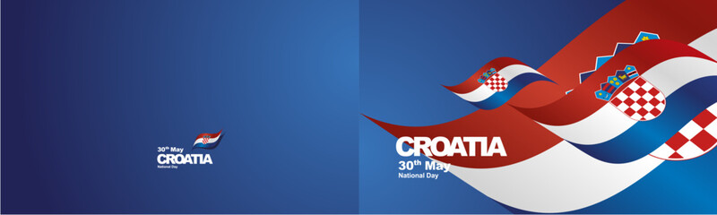 Croatia National Day flag ribbon two fold landscape background - obrazy, fototapety, plakaty
