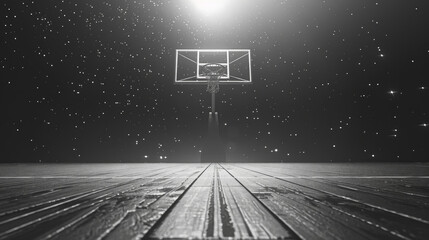 A basketball court with a hoop and a basketball in the air