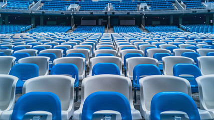 Naklejka premium A stadium full of blue and white chairs