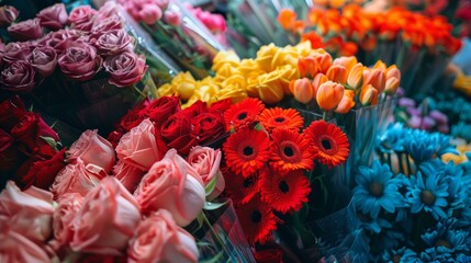 Obraz na płótnie Canvas colourful bright fragrant flowers in the market