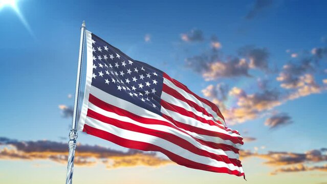 United States flag Waving Realistic With Sky