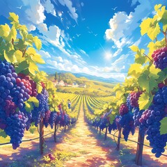 Breathtaking View of Grapes Ripe for Picking on a Beautiful Day - obrazy, fototapety, plakaty