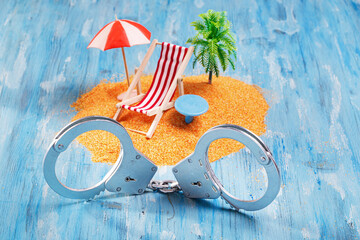 Handcuffs and miniature tropical island