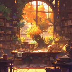 Discover the Elegance of a Botanist's Sanctuary – A Sunlit Study Filled with Books, Plants, and Charm