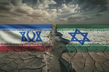 Iran and Israel crisis as a geopolitical conflict and war between the Iranian and Israeli people and Middle East security concept and struggling finding a diplomatic agreement
