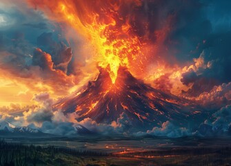 distinguishable erupting volcano, showcasing its majestic beauty against the backdrop of an aweinspiring sky