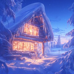 Snow-Covered Log Cabin: A Winter Wonderland Retreat