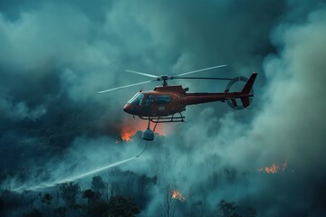 Firefighting helicopters carry water buckets to extinguish, helicopters carry water to stop the fire, fires in the forest, forest burn, summer forest burns, firefighter background, fire background