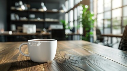 Close up a cup of coffee or tea drink on the office table background. AI generated