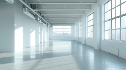 Empty clean building room of raised floor wall and windows. AI generated image - obrazy, fototapety, plakaty