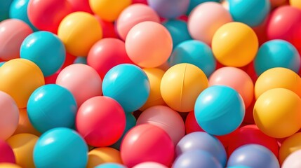 Closeup piles of many colorful balls for children toy texture background. AI generated