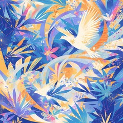 Ethereal bird illustration with mesmerizing abstract swirls and vibrant colors. Perfect for nature enthusiasts seeking a surreal touch.