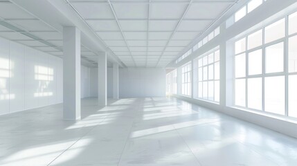 Empty clean building room of raised floor wall and windows. AI generated image