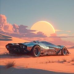 Vintage Race Car Against Stunning Dune Sunset